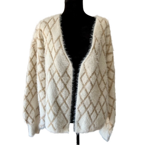 Soft Fuzzy Ivory Diamond Print Open Cardigan by Love Ever After